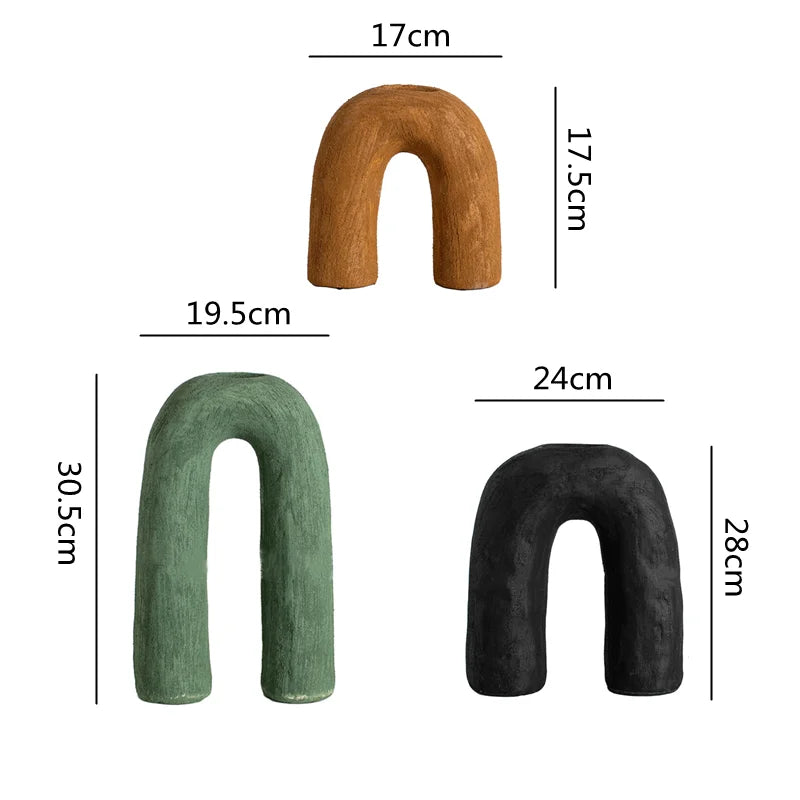 Camel, Green & Black Ceramic Arch Vase
