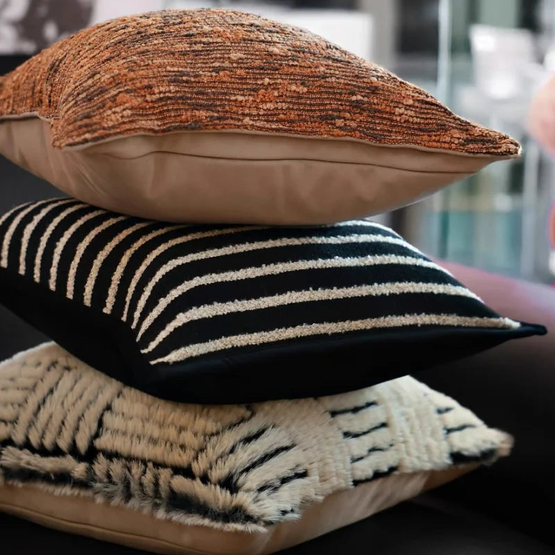Orange, Black & Stripe Modern Geo Pillow Case