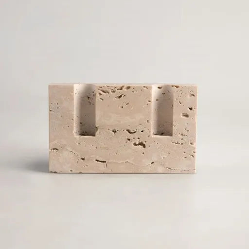 Travertine Marble Candlestick Holder, Beige