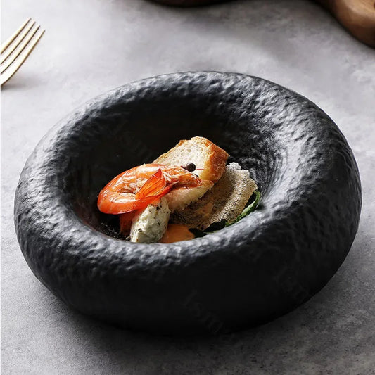 Irregular Ceramic Stone Plate Bowl, Black/White