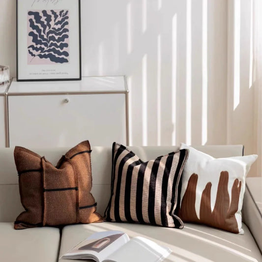 Brown, Black & Stripe Throw Pillow Case