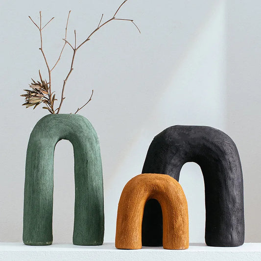 Camel, Green & Black Ceramic Arch Vase