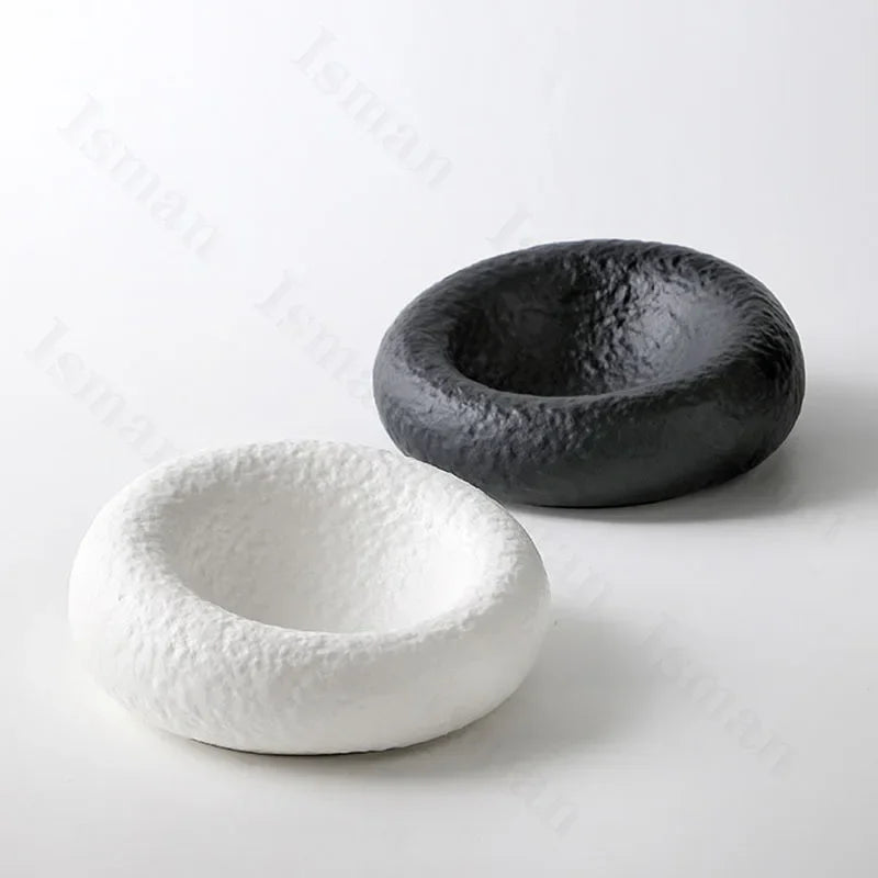 Irregular Ceramic Stone Plate Bowl, Black/White