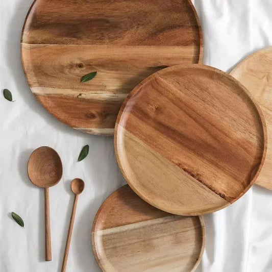 Retro Wooden Round Serving Tray