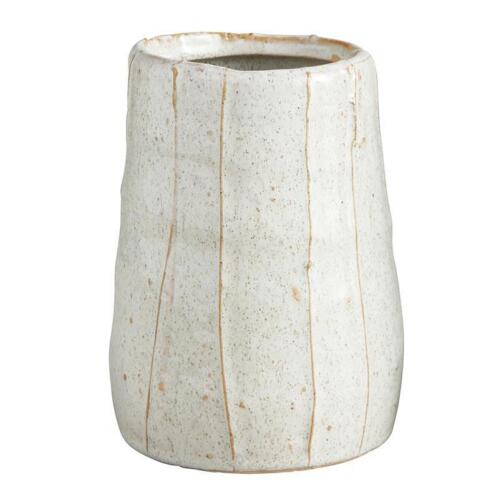 Tall Cream Striped Ceramic Pot 7"H