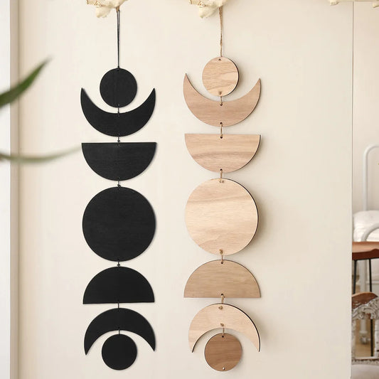 Wooden Black & Natural Moon Phase Wall Art